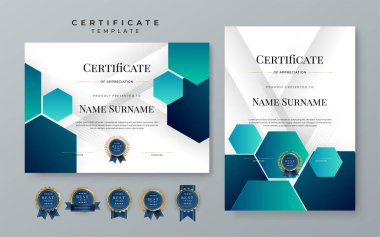 Blue gradient modern certificate template. Blue certificate of achievement template with badge for award, diploma, achievement, business, honor, elegant, document template