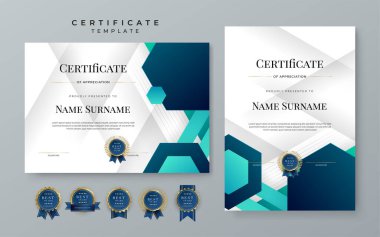 Blue gradient modern certificate template. Blue certificate of achievement template with badge for award, diploma, achievement, business, honor, elegant, document template