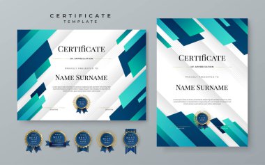 Blue gradient modern certificate template. Blue certificate of achievement template with badge for award, diploma, achievement, business, honor, elegant, document template