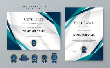 Blue gradient modern certificate template. Blue certificate of achievement template with badge for award, diploma, achievement, business, honor, elegant, document template