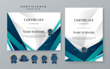 Blue gradient modern certificate template. Blue certificate of achievement template with badge for award, diploma, achievement, business, honor, elegant, document template