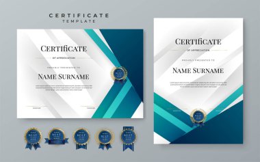 Blue gradient modern certificate template. Blue certificate of achievement template with badge for award, diploma, achievement, business, honor, elegant, document template