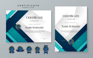 Blue gradient modern certificate template. Blue certificate of achievement template with badge for award, diploma, achievement, business, honor, elegant, document template