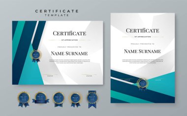 Blue gradient modern certificate template. Blue certificate of achievement template with badge for award, diploma, achievement, business, honor, elegant, document template
