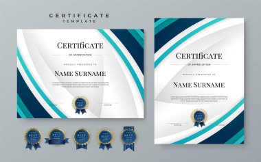 Blue gradient modern certificate template. Blue certificate of achievement template with badge for award, diploma, achievement, business, honor, elegant, document template