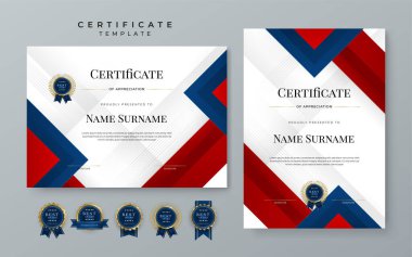 Blue and red gradient modern certificate template with white space for text