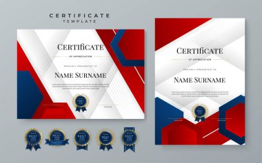 Blue and red gradient modern certificate template with white space for text
