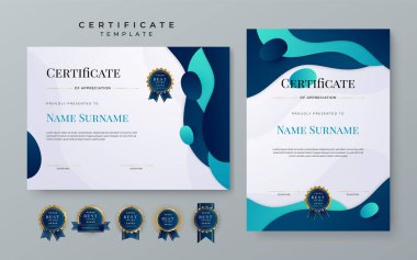 Modern award abstract duotone blue certificate design template for for award, diploma, achievement, business, honor, elegant, school college document template