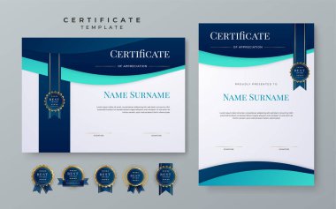 Modern award abstract duotone blue certificate design template for for award, diploma, achievement, business, honor, elegant, school college document template