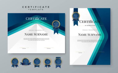 Diploma certificate border template set with badges for award, business, and education