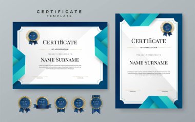 Diploma certificate border template set with badges for award, business, and education