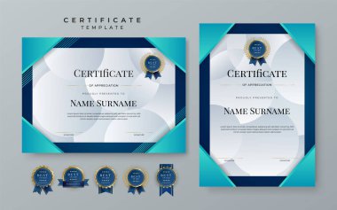 Diploma certificate border template set with badges for award, business, and education