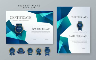 Premium blue gradient modern certificate template. Blue certificate of achievement template with badge for award, diploma, achievement, business, honor, elegant, document template