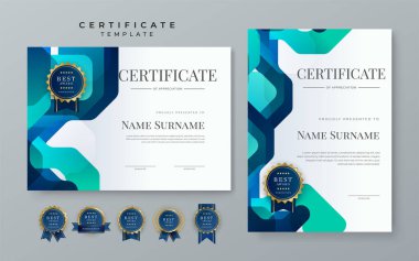 Premium blue gradient modern certificate template. Blue certificate of achievement template with badge for award, diploma, achievement, business, honor, elegant, document template