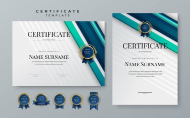 Premium blue gradient modern certificate template. Blue certificate of achievement template with badge for award, diploma, achievement, business, honor, elegant, document template