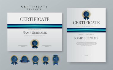 Premium blue gradient modern certificate template. Blue certificate of achievement template with badge for award, diploma, achievement, business, honor, elegant, document template