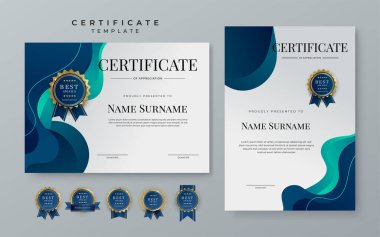 Premium blue gradient modern certificate template. Blue certificate of achievement template with badge for award, diploma, achievement, business, honor, elegant, document template