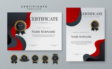 Set of modern professional award abstract black and red certificate design template. Certificate of achievement template with badge for award, diploma, achievement, business, honor, elegant