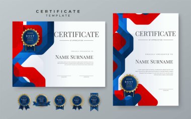 Modern certificate template with luxury pattern, diploma. Vector illustration and vector Luxury premium badges design. Set of red and blue vintage badges and labels.