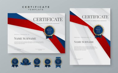 Modern certificate template with luxury pattern, diploma. Vector illustration and vector Luxury premium badges design. Set of red and blue vintage badges and labels.