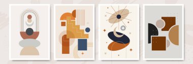 Modern minimalist abstract aesthetic illustrations with geometric shapes. Contemporary wall decor. Collection of creative artistic posters.