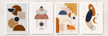 Modern minimalist abstract aesthetic illustrations with geometric shapes. Contemporary wall decor. Collection of creative artistic posters.