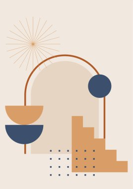 Modern minimalist abstract aesthetic illustrations with geometric shapes. Contemporary wall decor. Collection of creative artistic posters.