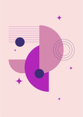 Vector Illustration. Vintage geometric shapes. Mid century modern style. Modern boho wall decor. Minimalist contemporary art. Design elements for web banner, social media template. Retro concept