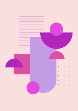 Vector Illustration. Vintage geometric shapes. Mid century modern style. Modern boho wall decor. Minimalist contemporary art. Design elements for web banner, social media template. Retro concept