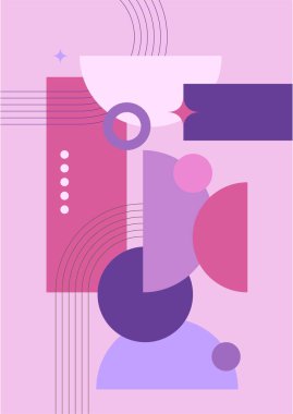 Vector Illustration. Vintage geometric shapes. Mid century modern style. Modern boho wall decor. Minimalist contemporary art. Design elements for web banner, social media template. Retro concept
