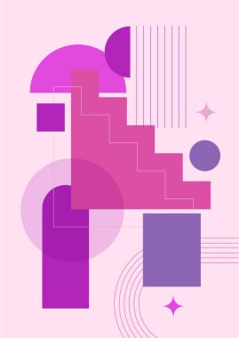 Vector Illustration. Vintage geometric shapes. Mid century modern style. Modern boho wall decor. Minimalist contemporary art. Design elements for web banner, social media template. Retro concept