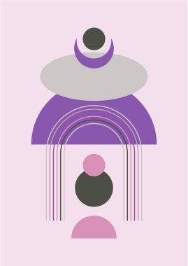 Vector Illustration. Vintage geometric shapes. Mid century modern style. Modern boho wall decor. Minimalist contemporary art. Design elements for web banner, social media template. Retro concept