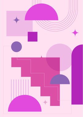 Vector Illustration. Vintage geometric shapes. Mid century modern style. Modern boho wall decor. Minimalist contemporary art. Design elements for web banner, social media template. Retro concept