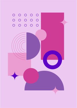 Vector Illustration. Vintage geometric shapes. Mid century modern style. Modern boho wall decor. Minimalist contemporary art. Design elements for web banner, social media template. Retro concept