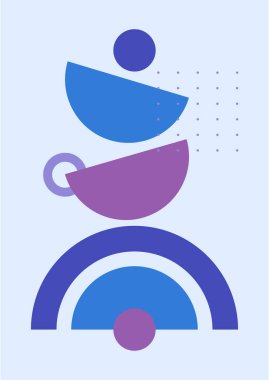 Modern soyut estetik set geometrik denge şekilleri, merdivenler ve bitkiler. Boho tarzında bir duvar dekoru. Kapak, duvar kağıdı, kart, sosyal medya, iç dekorasyon için yüzyılın ortalarında vektör baskısı