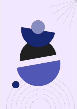 Modern soyut estetik set geometrik denge şekilleri, merdivenler ve bitkiler. Boho tarzında bir duvar dekoru. Kapak, duvar kağıdı, kart, sosyal medya, iç dekorasyon için yüzyılın ortalarında vektör baskısı