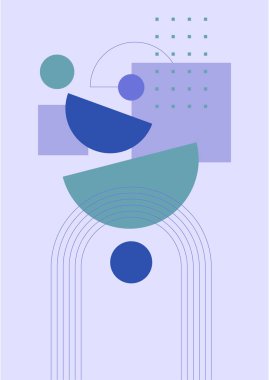 Modern soyut estetik set geometrik denge şekilleri, merdivenler ve bitkiler. Boho tarzında bir duvar dekoru. Kapak, duvar kağıdı, kart, sosyal medya, iç dekorasyon için yüzyılın ortalarında vektör baskısı