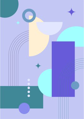 Modern soyut estetik set geometrik denge şekilleri, merdivenler ve bitkiler. Boho tarzında bir duvar dekoru. Kapak, duvar kağıdı, kart, sosyal medya, iç dekorasyon için yüzyılın ortalarında vektör baskısı