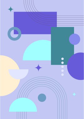 Modern soyut estetik set geometrik denge şekilleri, merdivenler ve bitkiler. Boho tarzında bir duvar dekoru. Kapak, duvar kağıdı, kart, sosyal medya, iç dekorasyon için yüzyılın ortalarında vektör baskısı