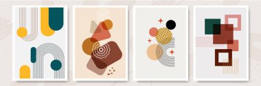 Modern minimalist abstract aesthetic illustrations. Bohemian style wall decor. Collection of contemporary artistic posters with geometric shapes.
