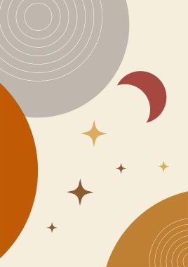 Modern minimalist abstract aesthetic illustrations. Bohemian style wall decor. Collection of contemporary artistic posters with geometric shapes.