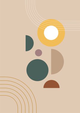 Modern minimalist abstract aesthetic illustrations. Bohemian style wall decor. Collection of contemporary artistic posters with geometric shapes.