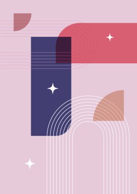 Modern minimalist abstract aesthetic illustrations. Bohemian style wall decor. Collection of contemporary artistic posters with geometric shapes.