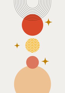 Modern minimalist abstract aesthetic illustrations. Bohemian style wall decor. Collection of contemporary artistic posters with geometric shapes.