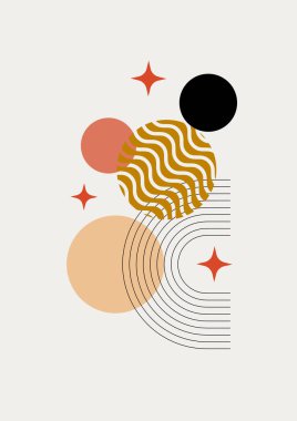 Modern minimalist abstract aesthetic illustrations. Bohemian style wall decor. Collection of contemporary artistic posters with geometric shapes.