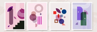 Vector illustration. Abstract poster set. Contemporary backgrounds. Mid century wall decor. Design elements for book cover, page template, print, card, brochure, magazine, poster. 60s, 70s graphic.