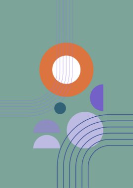 Modern soyut estetik set geometrik denge şekilleri, merdivenler ve bitkiler. Boho tarzında bir duvar dekoru. Kapak, duvar kağıdı, kart, sosyal medya, iç dekorasyon için yüzyılın ortalarında vektör baskısı