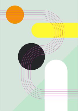 Modern soyut estetik set geometrik denge şekilleri, merdivenler ve bitkiler. Boho tarzında bir duvar dekoru. Kapak, duvar kağıdı, kart, sosyal medya, iç dekorasyon için yüzyılın ortalarında vektör baskısı