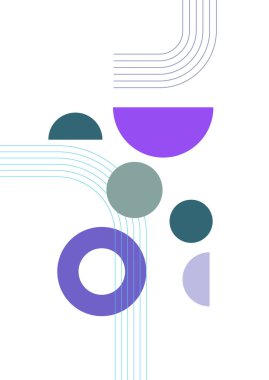 Modern soyut estetik set geometrik denge şekilleri, merdivenler ve bitkiler. Boho tarzında bir duvar dekoru. Kapak, duvar kağıdı, kart, sosyal medya, iç dekorasyon için yüzyılın ortalarında vektör baskısı