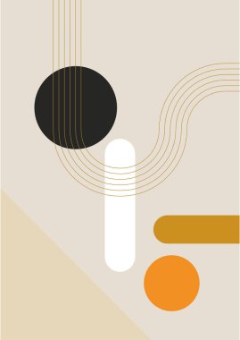 Modern soyut estetik set geometrik denge şekilleri, merdivenler ve bitkiler. Boho tarzında bir duvar dekoru. Kapak, duvar kağıdı, kart, sosyal medya, iç dekorasyon için yüzyılın ortalarında vektör baskısı